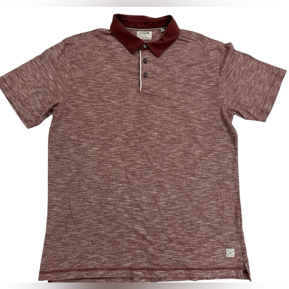 Linksoul Short Sleeve Striped Button Front Polo Shirt Men's XL Maroon